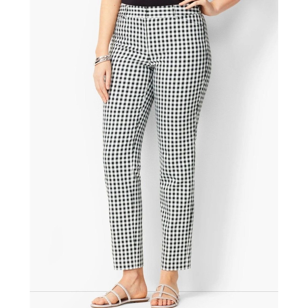 Talbots Hampshire Ankle Gingham Check Curvy Pants Womens 12P Black White Stretch